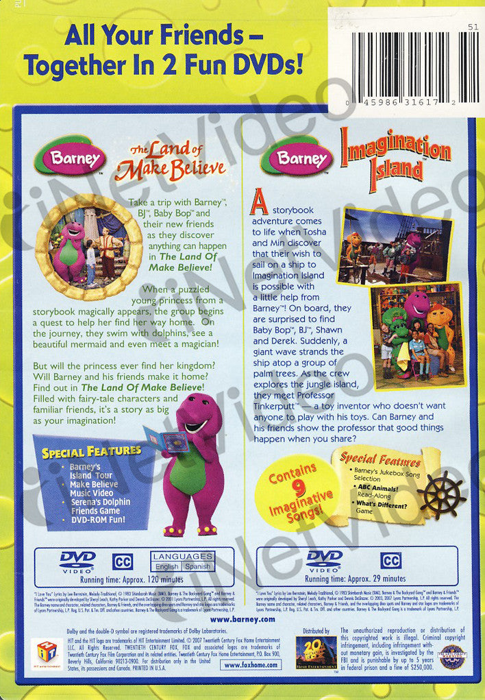 Barney (The Land of Make Believe/Imagination Island) (Double Feature) on DVD  Movie