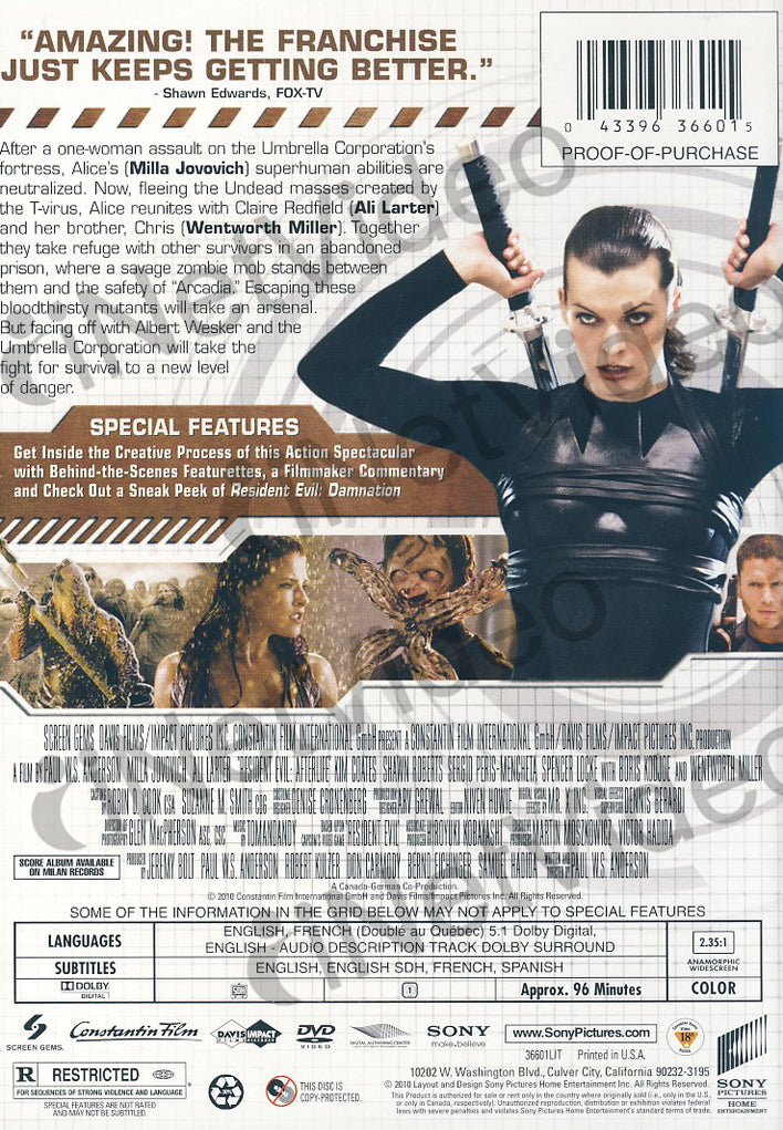 Resident Evil - Afterlife on DVD Movie