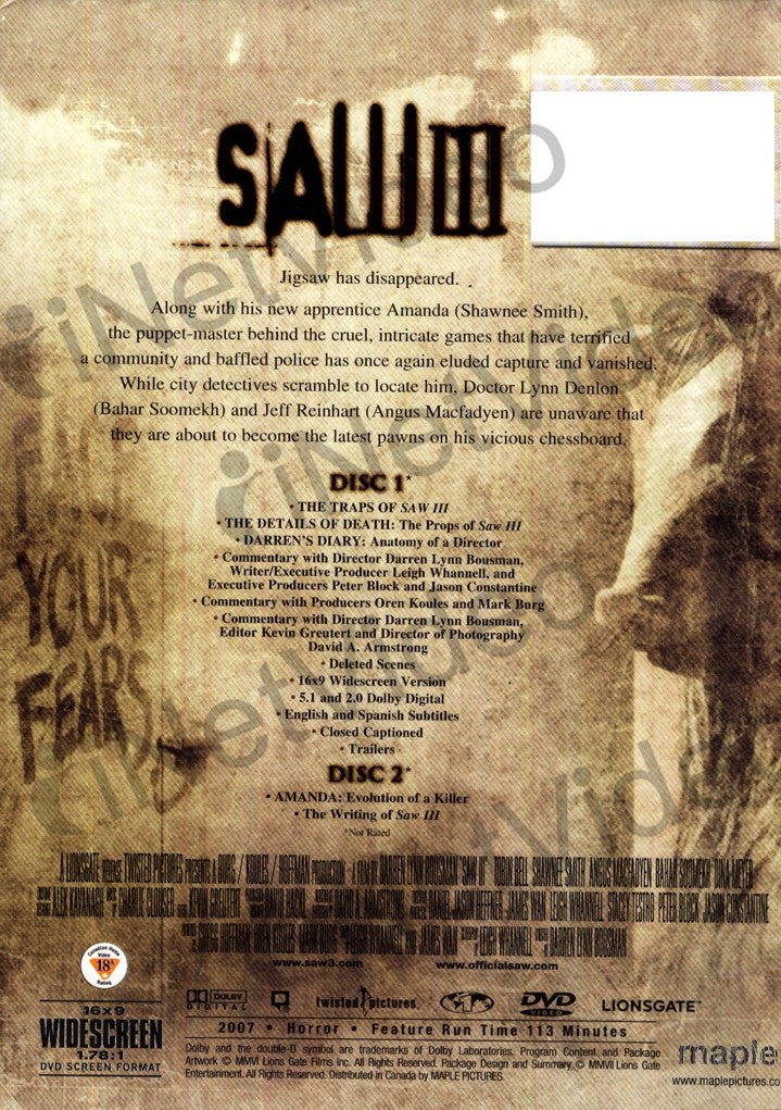 Saw III - 2 Disc Exclusive Edition on DVD Movie