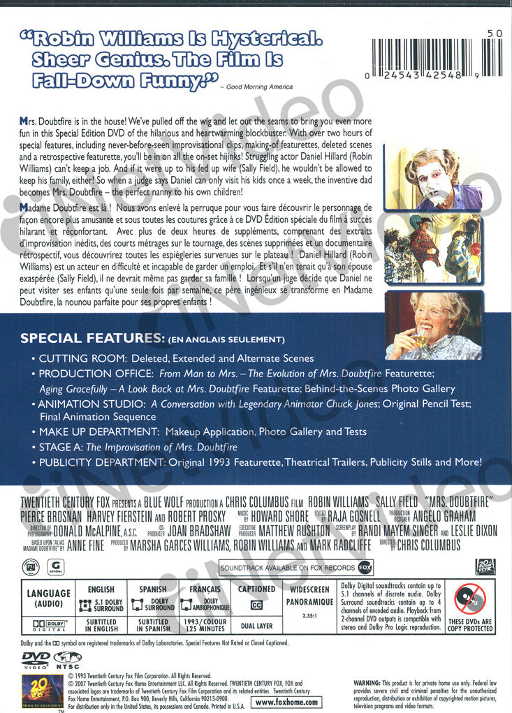 Mrs. Doubtfire (Bilingual) on DVD Movie