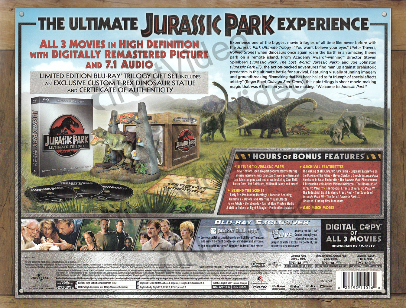 Jurassic Park Ultimate Trilogy T Set Blu Ray Digital Copy Boxset On Dvd Movie