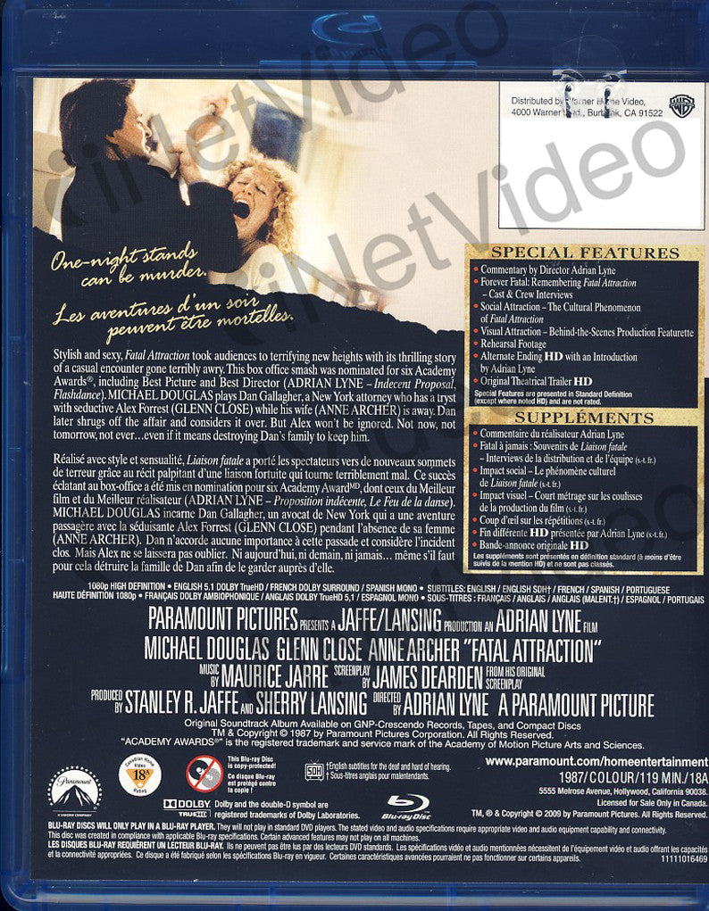 Fatal Attraction Blu Ray Bilingual On Blu Ray Movie