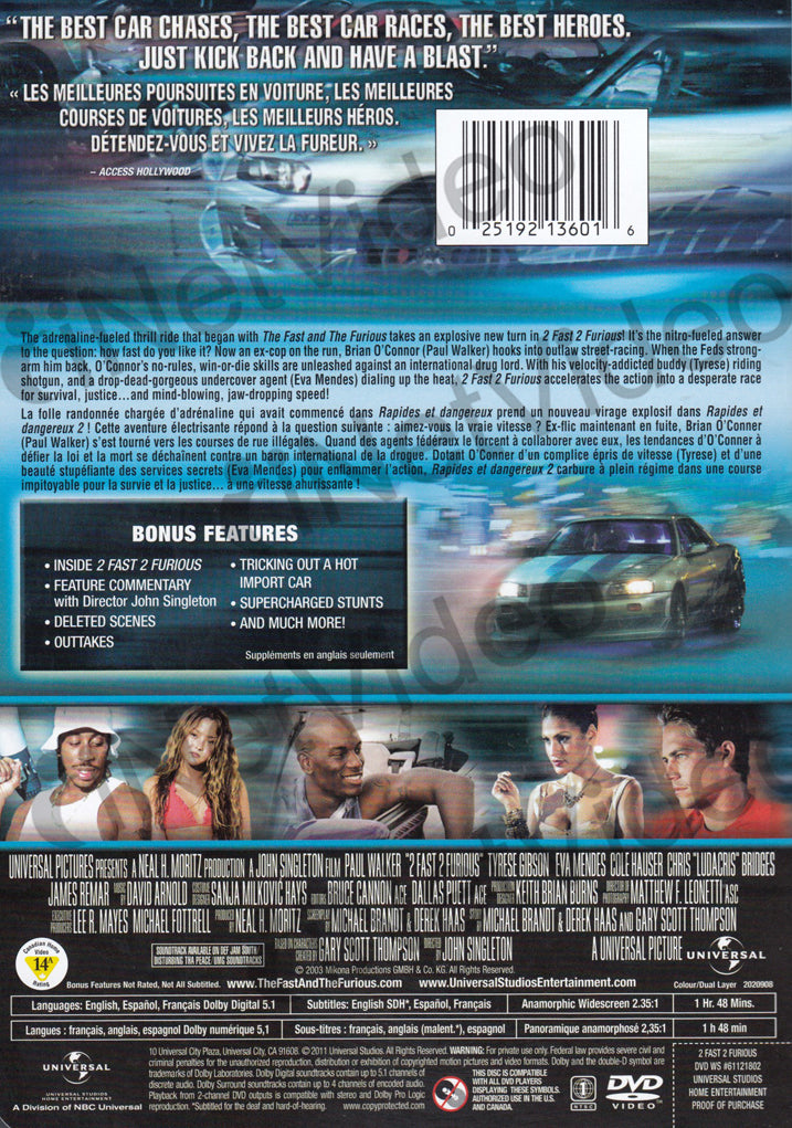 2 Fast 2 Furious (Widescreen) (Blue Cover) (Bilingual) on DVD Movie