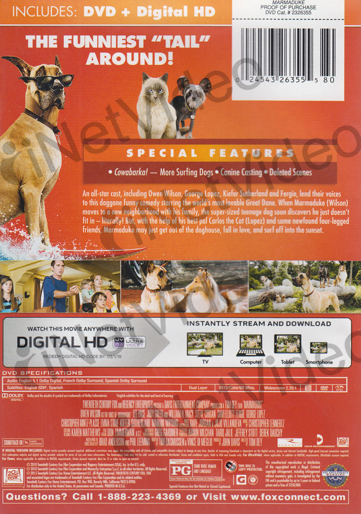 Marmaduke (DVD + Digital HD) on DVD Movie