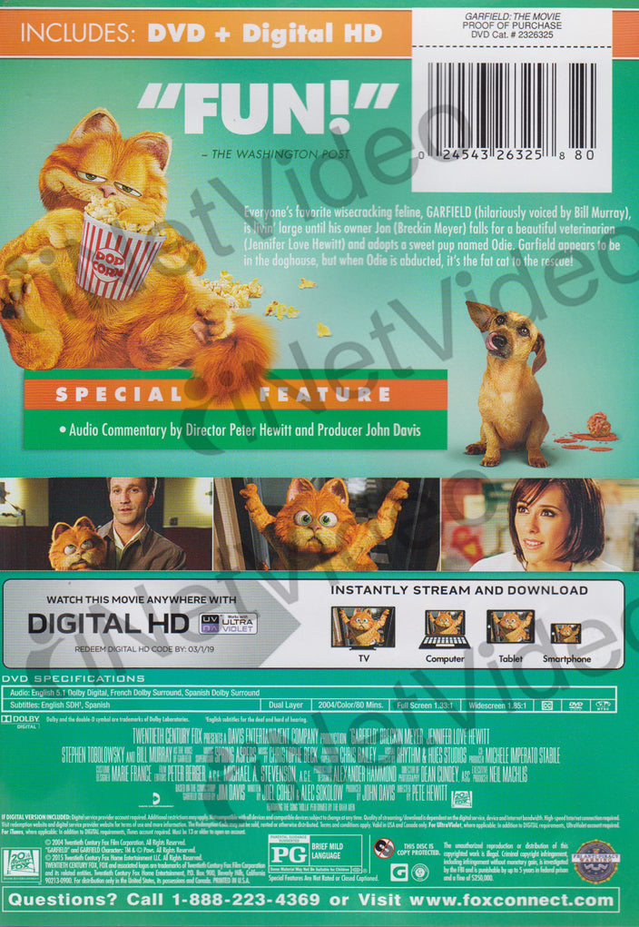 Garfield - The Movie (DVD + Digital HD) on DVD Movie