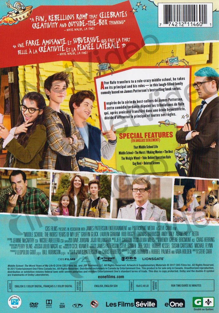 Middle School The Worst Years of My Life Bilingual on DVD Movie