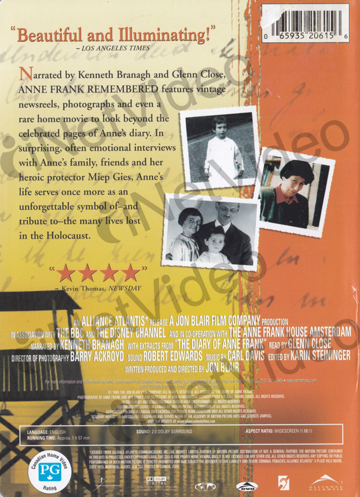 Anne Frank Remembered (All) on DVD Movie