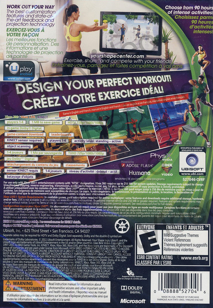 Xbox Kinect Your Shape Fitness Evolved 2012 Original Game DVD